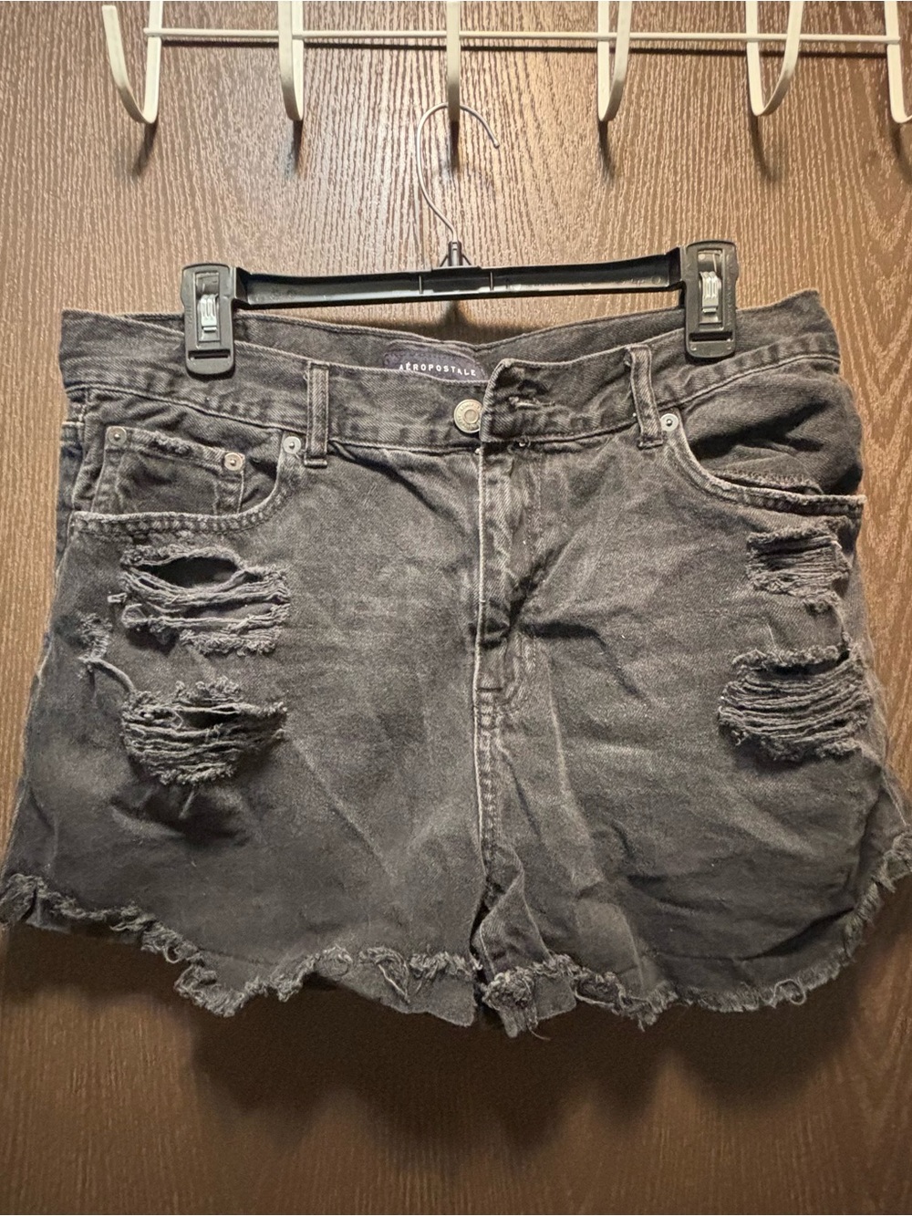 AEROPOSTALE Black Distressed Denim Mom Shorts